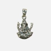 Ganesha Silver Pendant : Sitting on Pushpasan - Love Rocks
